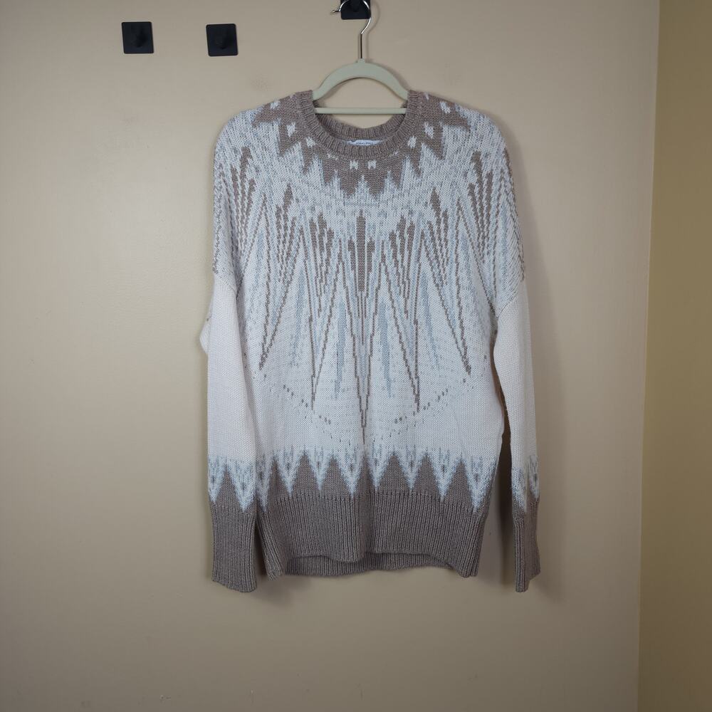 Adam Lippes Collective Fair Isle Crew Neck Sweater Wool Blend Size M